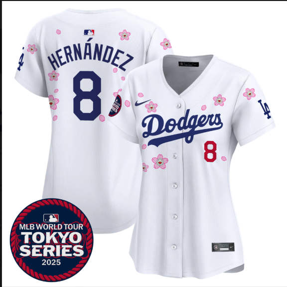 Women Los Angeles Dodgers #8 Hernandez Tokyo Series 2025 white Limited Stitched Jersey2->women mlb jersey->Women Jersey